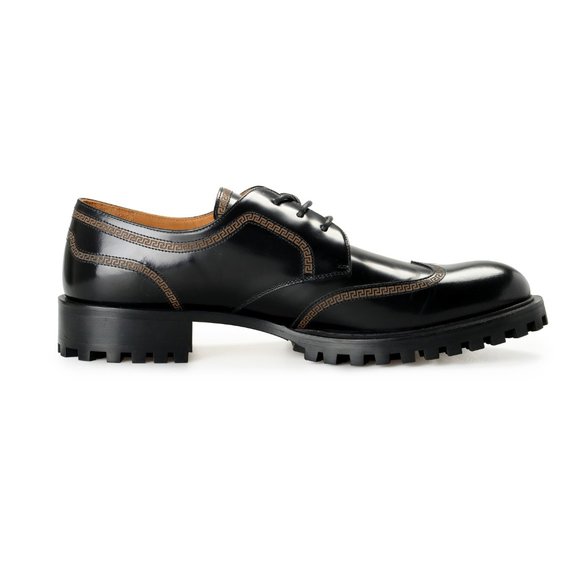 Versace Men\'s Black Polished Leather Derby Oxfords Shoes